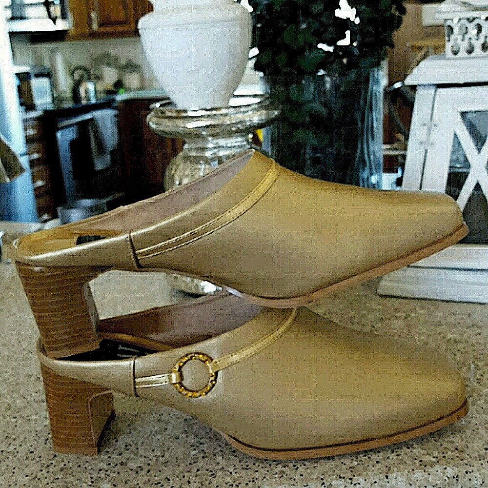 A J VALENCIA Gold Mules Size 10W
